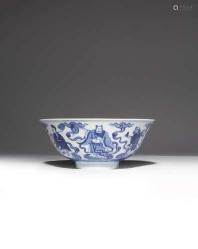 A CHINESE IMPERIAL BLUE AND WHITE 'SANXING' BOWL SIX CHARACTER QIANLONG MARK AND OF THE PERIOD