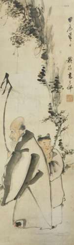 GAO QIPEI (1660-1734) SHOULAO A Chinese painting, ink and colour on paper, inscribed and dated the