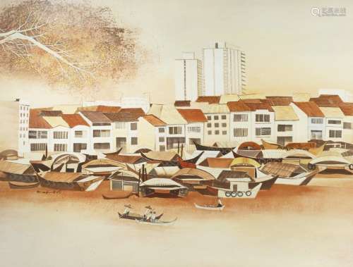 TAY BAK KOI (SINGAPORE, 1939-2005) SINGAPORE RIVER A Singaporean painting, gouache on paper,
