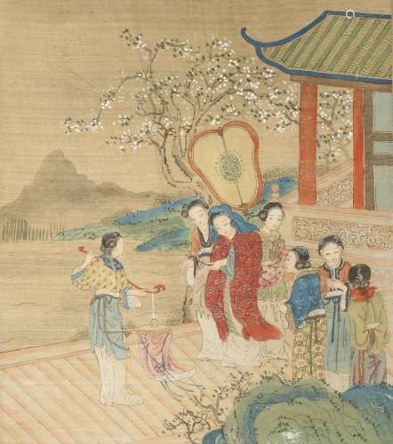 ANONYMOUS (19TH CENTURY) BEAUTIES IN GARDENS AND PAVILIONS A Chinese album of twelve paintings,