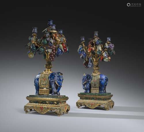 A PAIR OF LARGE AND IMPOSING CHINESE LAPIS LAZULI MODELS OF ELEPHANTS QING DYNASTY Each elephant
