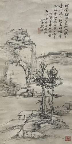 DAI JIAN (19TH CENTURY) LANDSCAPE A Chinese scroll painting, ink on paper, dated the dingyou year (