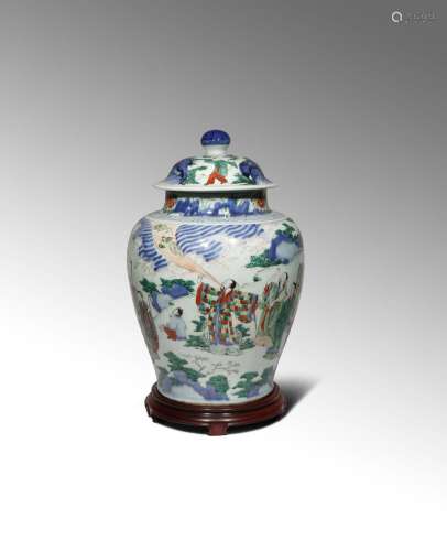 A LARGE CHINESE WUCAI 'BAXIAN' BALUSTER VASE AND COVER SHUNZHI 1644-61 Decorated with the Eight