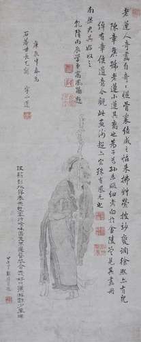 CHEN ZI (1634-1713) PORTRAIT OF CHEN HONGSHOU A Chinese scroll painting, ink on paper, title-slip