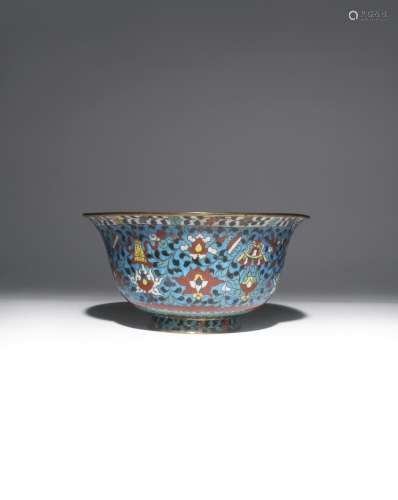 A LARGE CHINESE CLOISONNE 'CARP' BOWL 16TH CENTURY The well with a medallion enclosing a fish