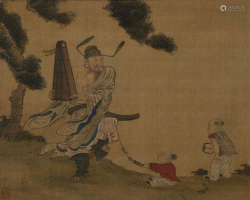 ATTRIBUTED TO QIAN DU CAO GUOJIU A Chinese painting, ink and colour on silk, signed Shumei with