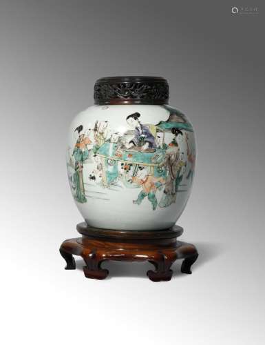 A CHINESE FAMILLE VERTE 'SIXTEEN SONS' OVOID VASE KANGXI 1662-1722 Painted in coloured enamels