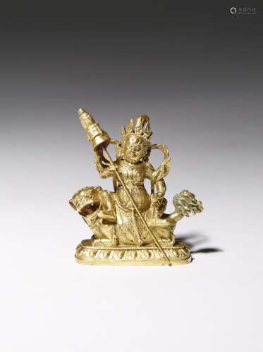 A MINIATURE TIBETAN GILT-BRONZE FIGURE OF VAISHRAVANA QING DYNASTY The God of Wealth and Guardian of