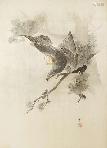 A JAPANESE PAINTING OF A BIRD OF PREY MEIJI PERIOD, 19TH CENTURY In ink and colour on silk, the