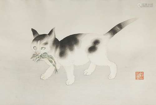 A JAPANESE WOODBLOCK PRINT OF A CAT SHOWA PERIOD, C.1930 Attributed to Aoyama Seizan (act. 1920-