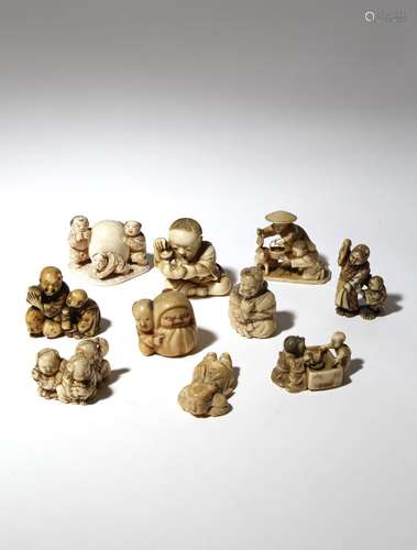 EIGHT JAPANESE IVORY NETSUKE OF BOYS MEIJI PERIOD, 19TH CENTURY Depicted engaged in a variety of