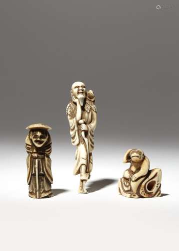 THREE JAPANESE NETSUKE EDO AND MEIJI PERIOD, 18TH AND 19TH CENTURY Two in ivory, one carved as a