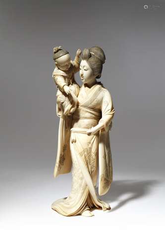 A JAPANESE TOKYO SCHOOL IVORY CARVING BY SHIMAMURA SHUNMEI (1853-1896), OKIMONO MEIJI PERIOD, 19TH