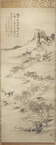 A JAPANESE SCROLL PAINTING, KAKEMONO MEIJI PERIOD, 19TH CENTURY Depicting an extensive mountainous