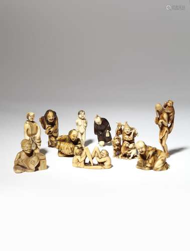 TEN JAPANESE IVORY NETSUKE EDO AND MEIJI PERIOD, 18TH AND 19TH CENTURY Depicting figures engaged