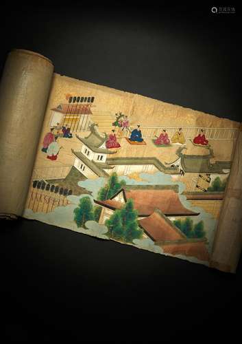 A JAPANESE HANDSCROLL PAINTING OF THE NIJO IMPERIAL EXCURSION OF 1626, MAKIMONO MEIJI PERIOD OR