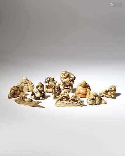 ELEVEN JAPANESE IVORY NETSUKE OF DEITIES EDO AND MEIJI PERIOD, 18TH AND 19TH CENTURY The gods