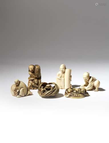 FIVE JAPANESE IVORY NETSUKE EDO AND MEIJI PERIOD, 18TH AND 19TH CENTURY Variously depicting