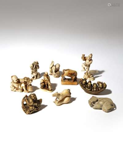 NINE JAPANESE IVORY NETSUKE MEIJI PERIOD, 19TH CENTURY Variously depicting figures and animals,