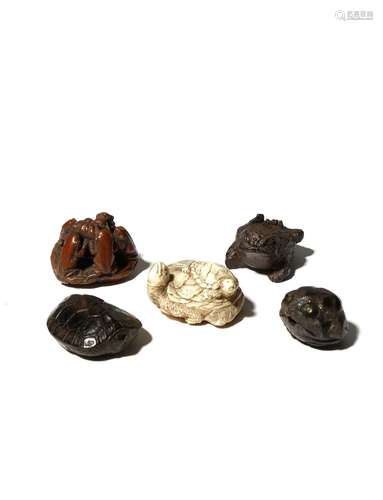 FIVE JAPANESE NETSUKE OF AMPHIBIOUS CREATURES EDO PERIOD AND LATER, 18TH AND 19TH CENTURY One in