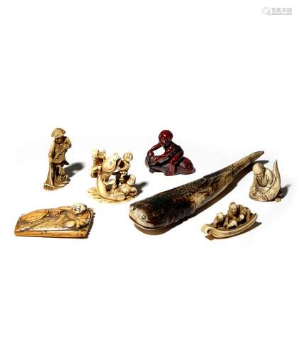 SIX JAPANESE IVORY NETSUKE EDO AND MEIJI PERIOD, 18TH AND 19TH CENTURY Four depicting fishermen