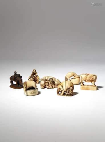 SEVEN JAPANESE IVORY NETSUKE EDO AND MEIJI PERIOD, 18TH AND 19TH CENTURY One carved as a woman