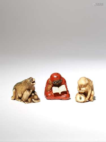 THREE JAPANESE MIXED MATERIALS NETSUKE EDO AND MEIJI PERIOD, 18TH AND 19TH CENTURY The first in