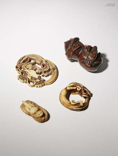 FOUR JAPANESE NETSUKE OF DRAGONS EDO AND MEIJI PERIOD, 18TH AND 19TH CENTURY Two in ivory, the first