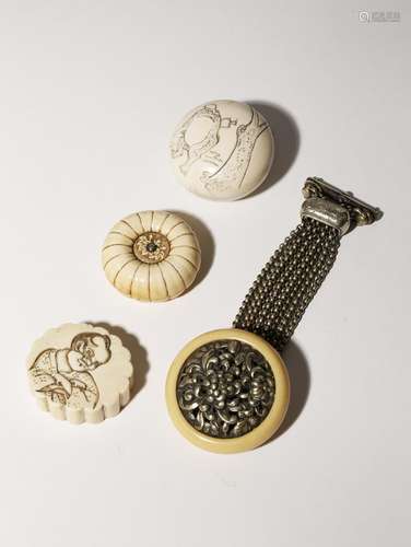 THREE JAPANESE MANJU NETSUKE AND ONE KAGAMIBUTA EDO PERIOD AND LATER, 19TH CENTURY One manju