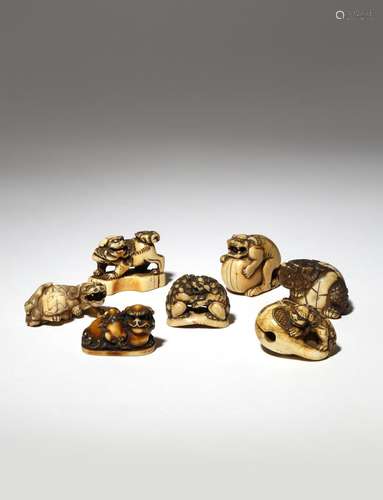 SEVEN JAPANESE IVORY NETSUKE OF SHISHI EDO PERIOD AND LATER, 18TH AND 19TH CENTURY The lion dogs