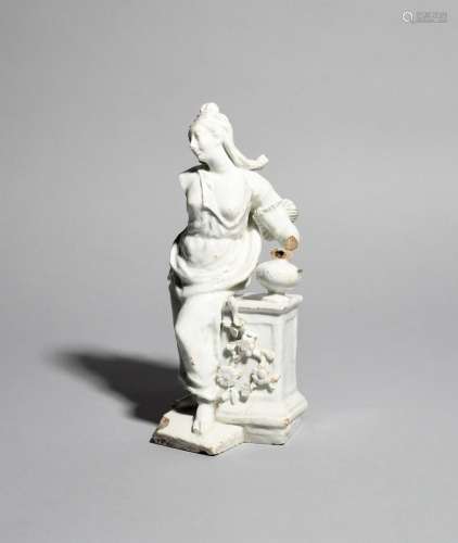 A large and rare Bow white-glazed figure of Flora, c.1756-58, emblematic of Smell from a set of