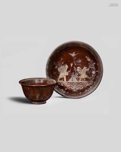 A rare Bayreuth brown-glazed stoneware teabowl and saucer, c.1730-40, after Meissen's Böttger