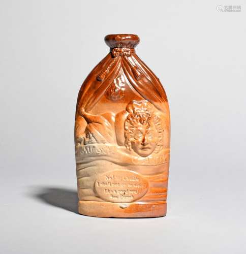 A Doulton & Watts brown stoneware 'Caudle' spirit flask, 1st half 19th century, one side moulded