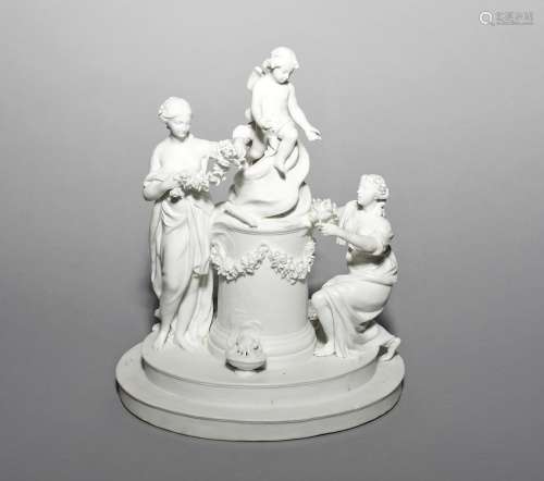 A large French bisque porcelain figure group of the 'Temple of Love', 19th century, modelled with
