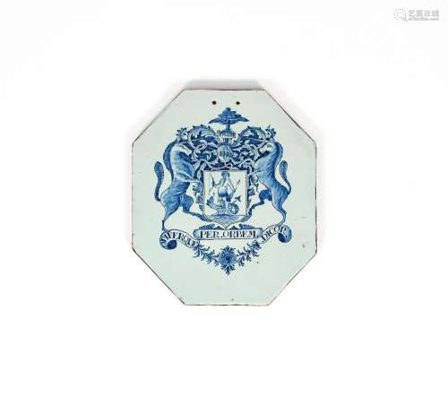 A London delftware apothecary or pill slab, c.1785, possibly Mortlake, the elongated octagonal