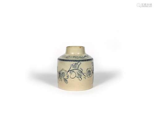 A Staffordshire salt-glazed Scratch Blue tea canister, c.1750, of cylindrical form, incised and