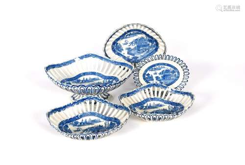 Three Turner pearlware baskets, 1st half 19th century, printed in blue with a Chinese pagoda