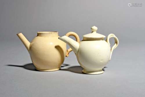 Two miniature creamware teapots, late 18th/early 19th century, one with a cover, the globular body