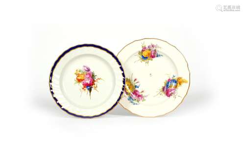 Two Derby plates, c.1790, the larger painted with three sprays of flowers including pink and