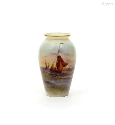 A Royal Worcester vase by Harry Stinton, date code for 1903, painted with sailing boats in a