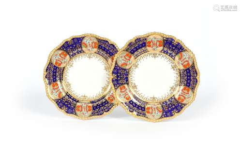 A pair of Flight Barr and Barr (Worcester) plates, c.1820-30, brightly painted with six panels of