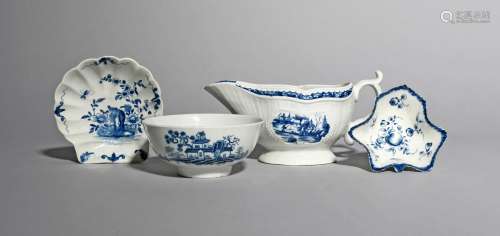 Two Worcester blue and white pickle dishes, c.1758-65, one of scallop shell form and painted with