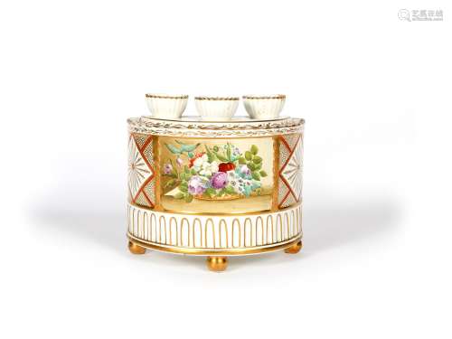A Job Meigh bough pot and cover, c.1820, of D-shape, painted with a basket of flowers including