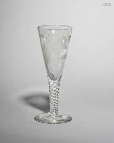 A massive ceremonial glass or goblet, mid 18th century, the drawn trumpet bowl probably later