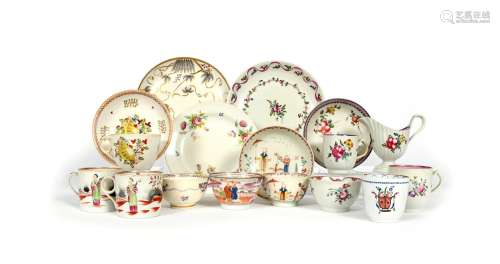 A collection of English porcelain tea wares, late 18th/early 19th century, mostly New Hall,