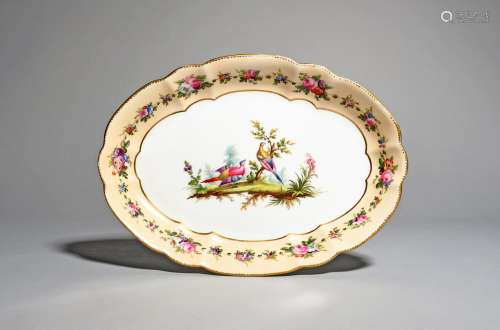 A Nantgarw oval dish, c.1818-20, London-decorated in the workshop of Robbins and Randall, the well