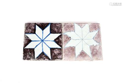 Two delftware tiles, c.1730, possibly Vauxhall, each decorated with an eight-pointed star in blue on