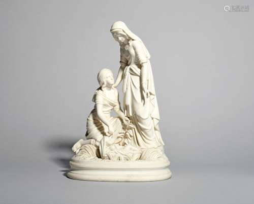 A Parian group of the Finding of Moses, 2nd half 19th century, the Pharaoh's daughter resting one