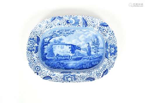 A blue and white transferware Durham Ox charger, 1st half 19th century, printed with the eponymous
