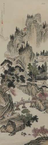 LU XIAOMAN (1903-65) LANDSCAPE A Chinese scroll painting, ink and colour on paper, inscribed and